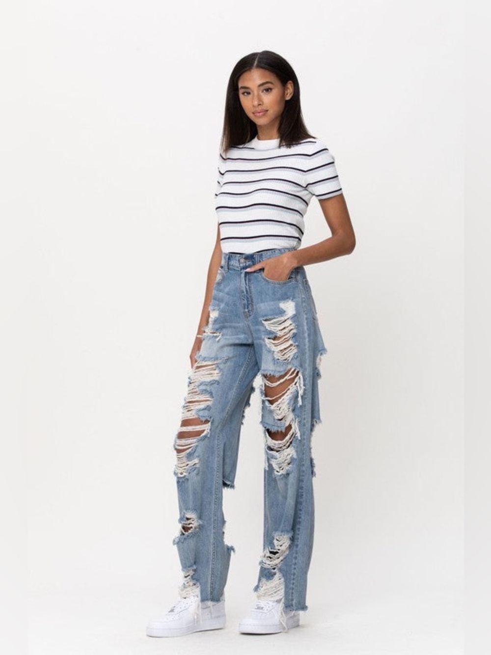 Cello High Rise Super Destroyed Wide Leg Jeans Size 9